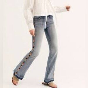 DRIFTWOOD Light Gray Straight Leg Jeans with Colorful Embroidery